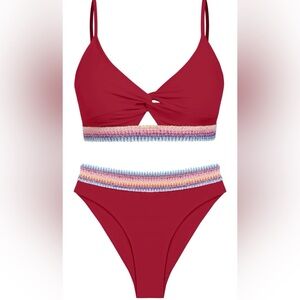 Red Bikini with Multicolor Trim